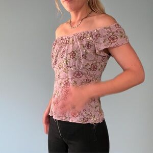 Floral Off-Shoulder Smocked Top - Size Unknown fits Xs-M